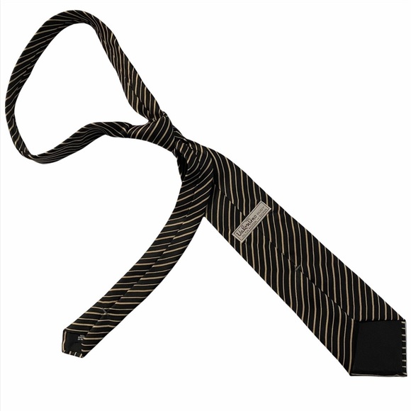 Valentino Rudy Alta Moda Roma Black Tan Stripe Tie Neutral - Picture 2 of 10
